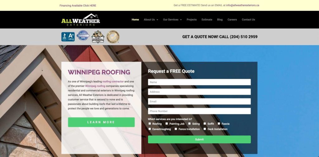 All Weather Exteriors Winnipeg Roofing's Homepage